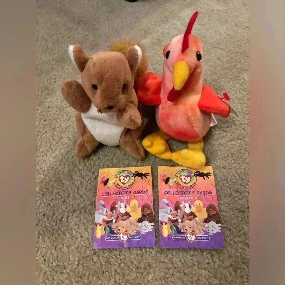 Lot Of 2 Ty Rooster Doodle And Squirrel Nuts- 1996